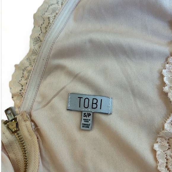 TOBI Women’s Peach Lace Lined Zip Deep V-Neck Mini Dress, Size S - Picture 7 of 7